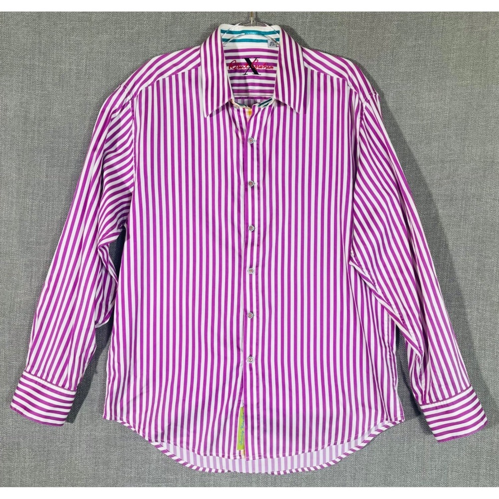Robert Graham Button Down Shirt Mens XL Purple Striped Long Sleeve Flip Cuff X